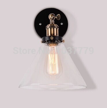 glass funnel filament sconce aged steel vintage wall lamp