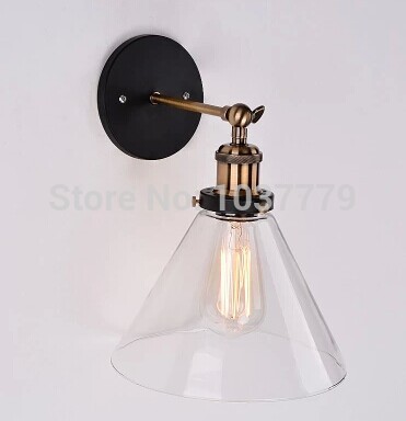 glass funnel filament sconce aged steel vintage wall lamp