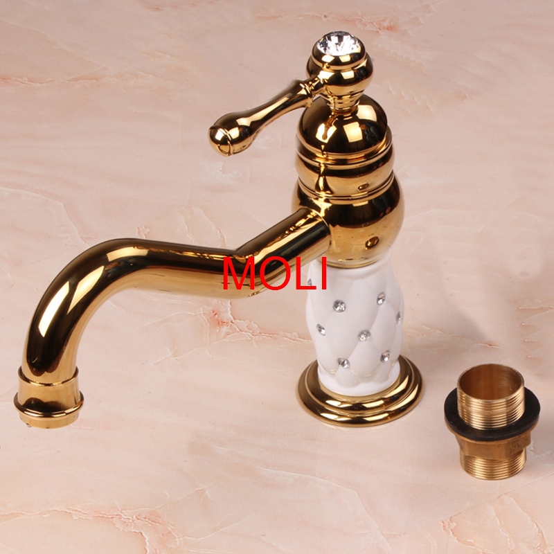 gold brass ceramic diamond taps for washbasins pineapple bathroom golden faucet gold vessel sink faucets