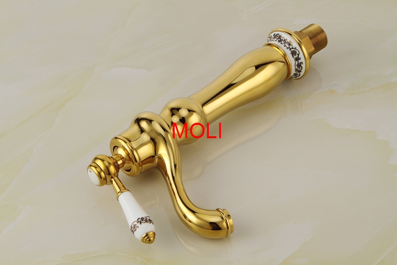 golden bathroom faucet single white ceramic handle taps for washbasins sink faucets torneira banheiro
