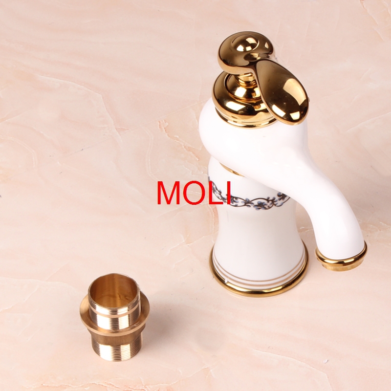 golden classic bathroom faucet white ceramic gold basin mixer single handle taps for washbasins sink faucets