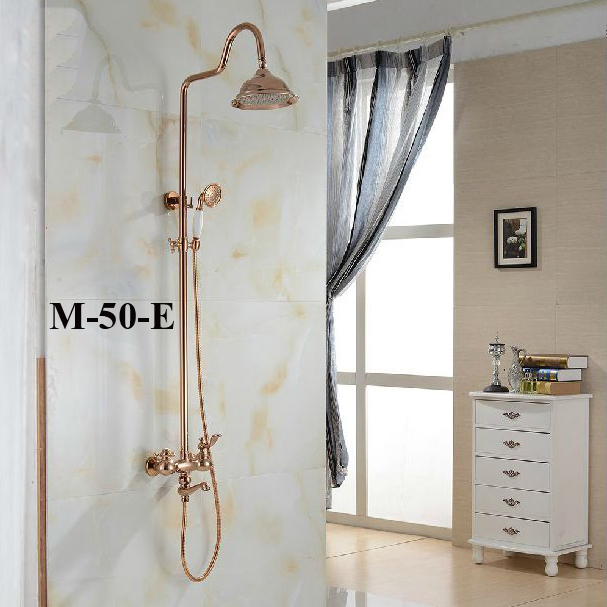 2014 new luxury gold and rose gold brass shower faucet set single ceramic handles tub mixer hand shower m-50