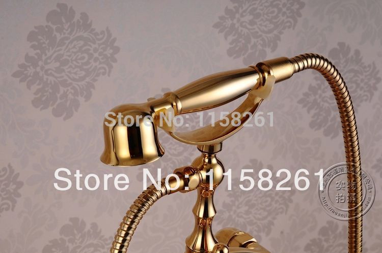 bathroom gold floor stand faucet telephone type bath and shower mixer brass shower set luxury bathtub tap hj-5024