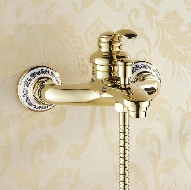 wall mounted golden brass bathroom bathtub faucet handheld shower head shower faucet mixer tap hj-6790
