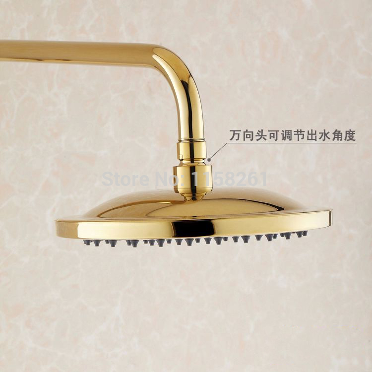 whole and retail luxury gold brass shower faucet set dual ceramic handles tub mixer hand shower hj-1065k-b - Click Image to Close