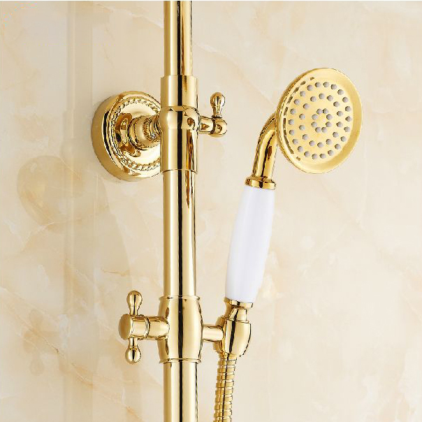 whole and retail luxury gold brass shower faucet set single ceramic handle tub mixer hand shower gy-8336