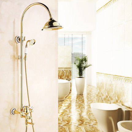 whole and retail luxury gold brass shower faucet set single ceramic handle tub mixer hand shower se-1688k