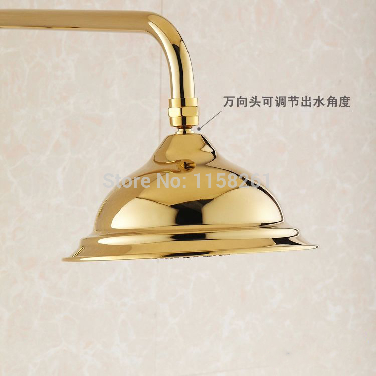 whole and retail promotion luxury gold brass shower faucet rain shower head+tub faucet+hand shower hj-3008k-a
