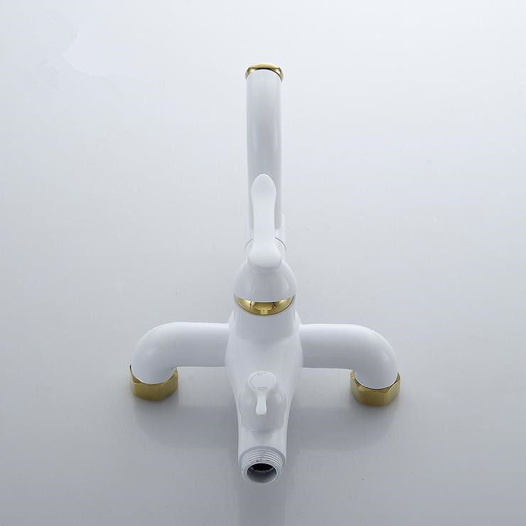 whole and retail promotion luxury wall mounted white painting golden brass bathroom shower faucet tub mixer yls5849-e