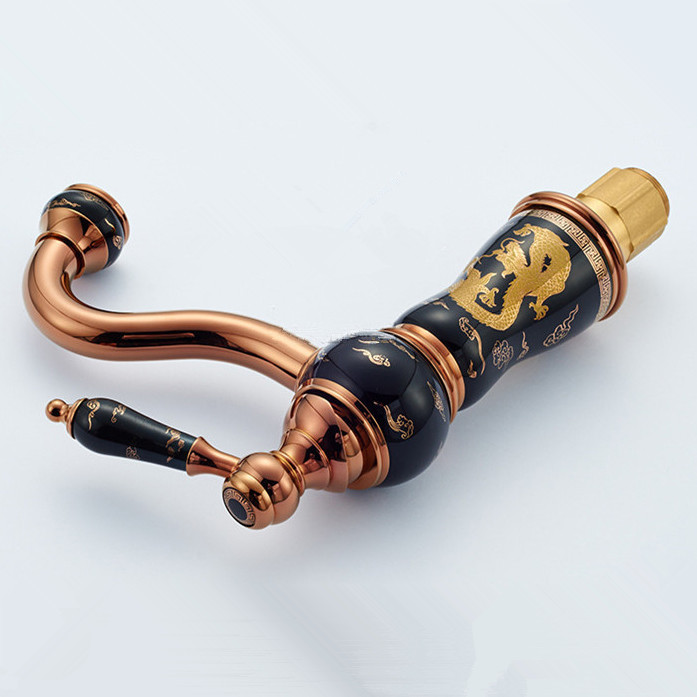 2015 new fashion rose gold brass and marble body bathroom basin faucet bathroom vanity water tap oyd0029e