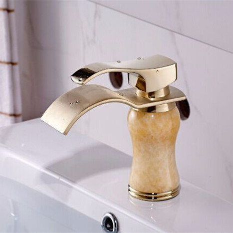 bathroom golden jade waterfall bathroom faucet basin sink tap golden waterfall faucet mixer tap vintage water faucet l-001a - Click Image to Close