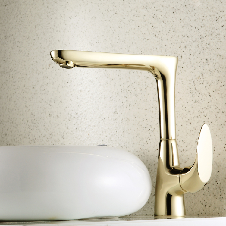 ! brass bathroom faucet vessel basin sink mixer tap & cold water tap golden single handle bath mixer se-1301k - Click Image to Close