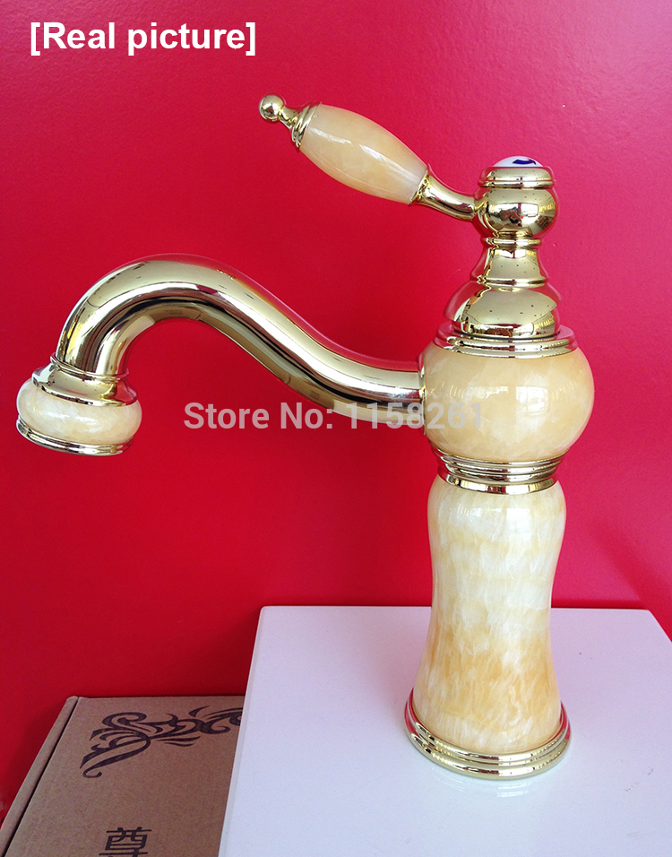 brass gold plated faucets mixers water taps/gold faucets jade bathroom single hole faucet mixer torneira e-09