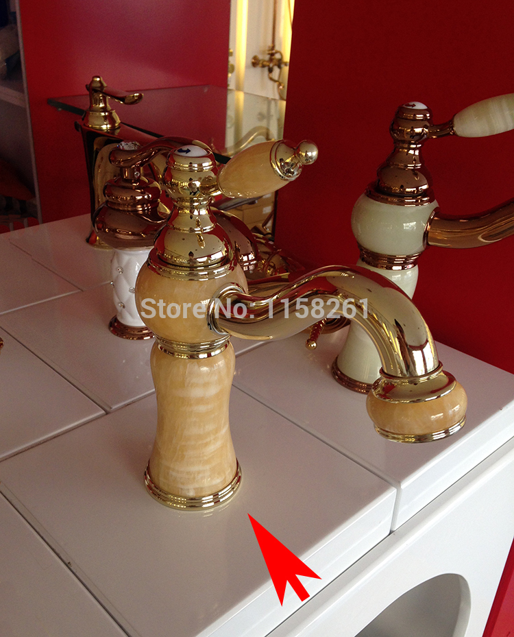 brass gold plated faucets mixers water taps/gold faucets jade bathroom single hole faucet mixer torneira e-09