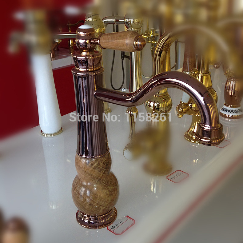 brass torneira cozinha with marble kitchen faucet/single handle rose gold finish basin sink tap mixers lt-5028e