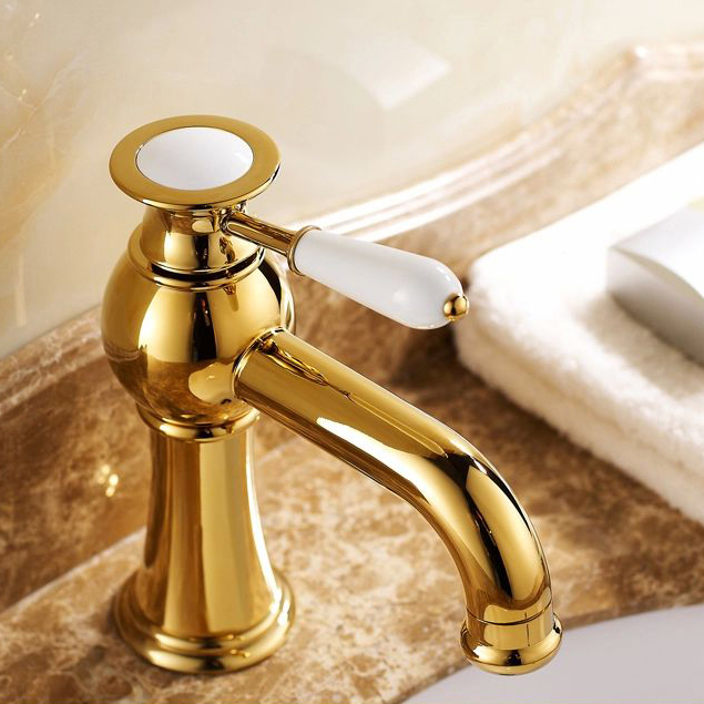 !classic basin gold colour taps. deck-mounted single ceramic handle bathroom mixer faucet bathroom tap se-1311ak