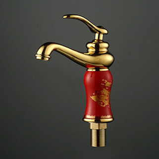 classic solid brass copper sink gold color +red bathroom faucet basin mixer and cold jr-1122k
