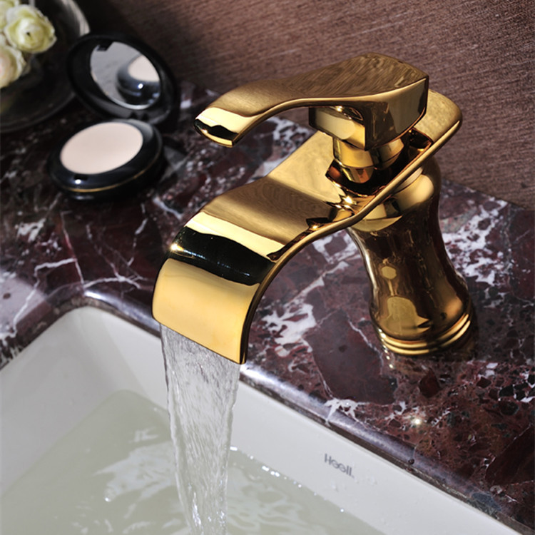 cold & water single lever basin faucet mixer taps new design golden finish sinks deck mounted single handle l-001k