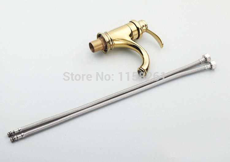 contemporary concise bathroom faucet golden polished brass basin sink faucet single handle water taps hj-6636k