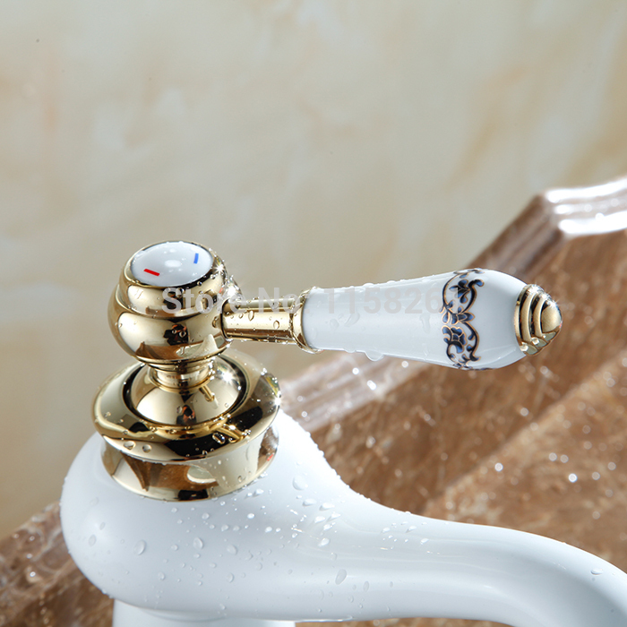 continental antique faucet basin faucet jane continental grilled white paint gold-plated faucet and cold taps all copper7602