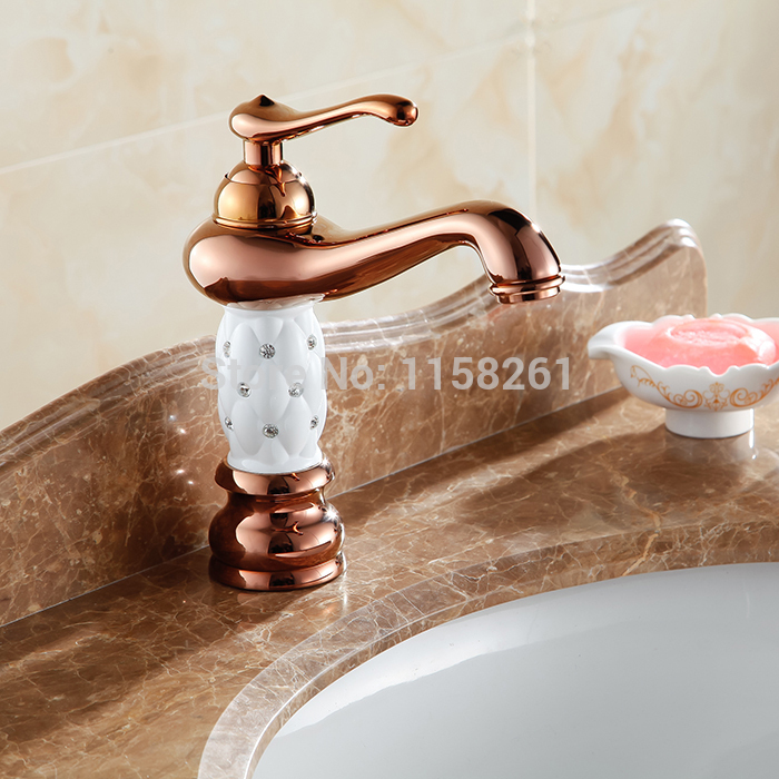 diamond faucet rose gold finish bathroom basin faucet kitchen sink mixer tap single handle al-7201e