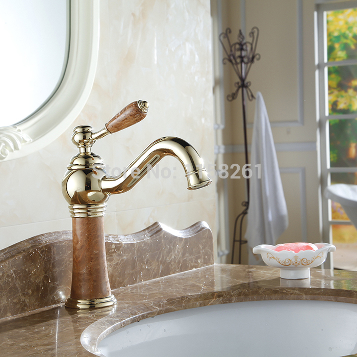 euro retro style bathroom marble basin sink faucet golden polished mixer tap single handle deck-mount al-8907k