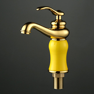 fashion antique copper yellow faucet single hole wash basin bathroom cabinet gold plated basin faucet jr-1121k