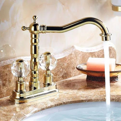 golden brass double crystal handle bathroom faucet lavatory vessel sink swivel basin faucet mixer taps 9304k