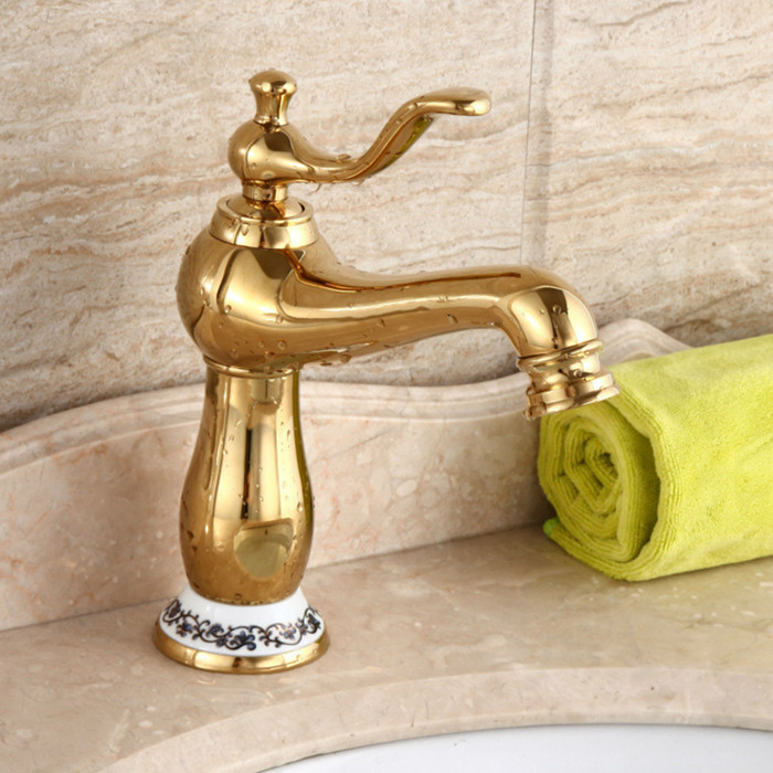 golden color deck mounted single handle basin vessel sink faucet single hole bathroom sink mixer taps hn1169