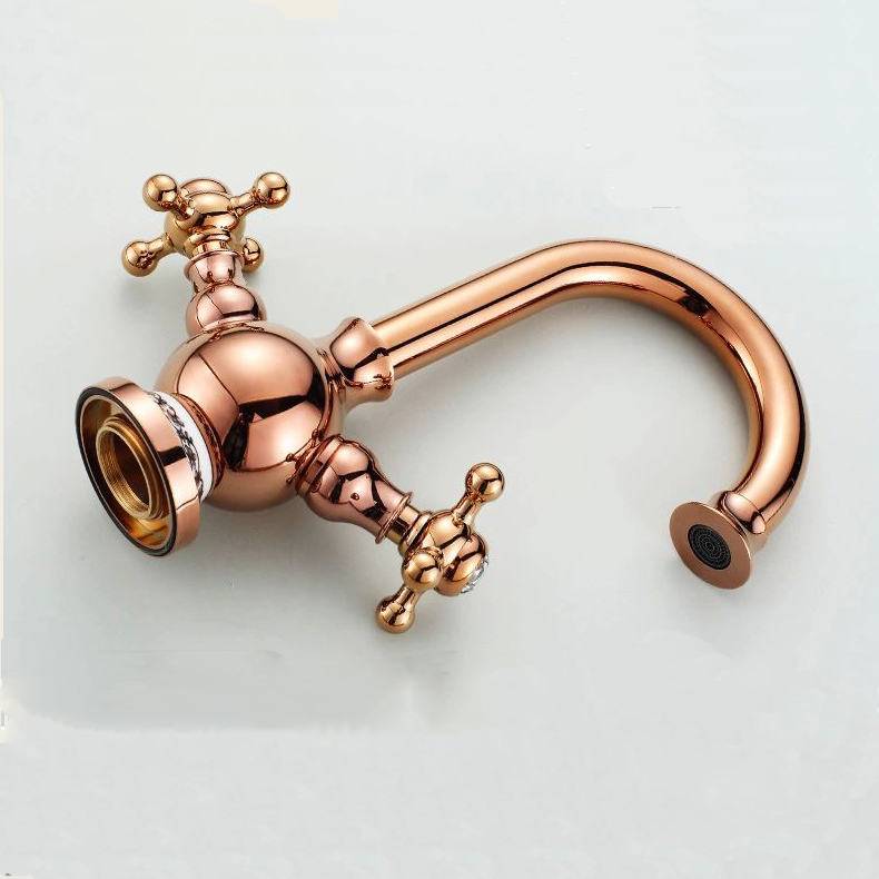 luxury deck mounted dual handles basin sink faucet rose gold color bathroom sink mixer faucet 2022e