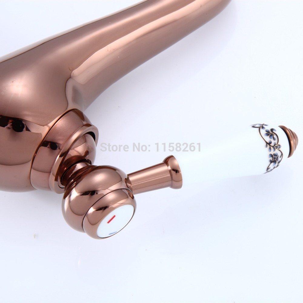 ! luxury rose golden basin faucet single handle sink mixer ceramic base deck mount yb-335r