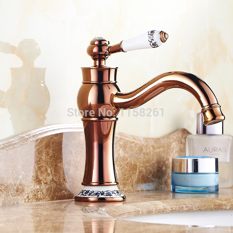 moden faucet bathroom faucet rose gold finish brass basin sink faucet single handle with ceramic taps rg-02e