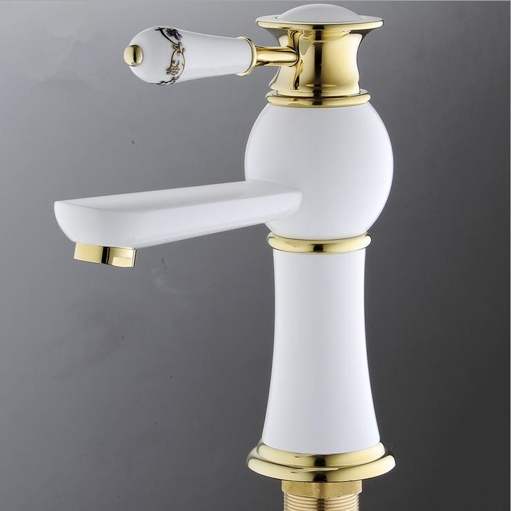 new arrived white paint ceramic golden polished faucets bathroom basin sink mixer tap faucet 9002w