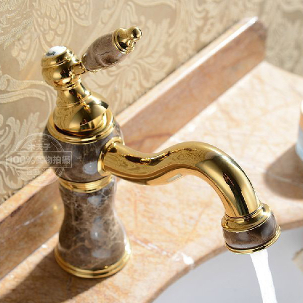 new fashion golden brass and marble body bathroom basin faucet single handle water tap bathroom vanity m-99