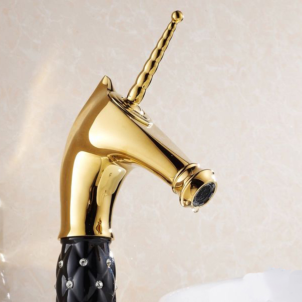 new fashion horse head solid brass with black ceramic and diamond body bathroom faucet single handle hj-819kb