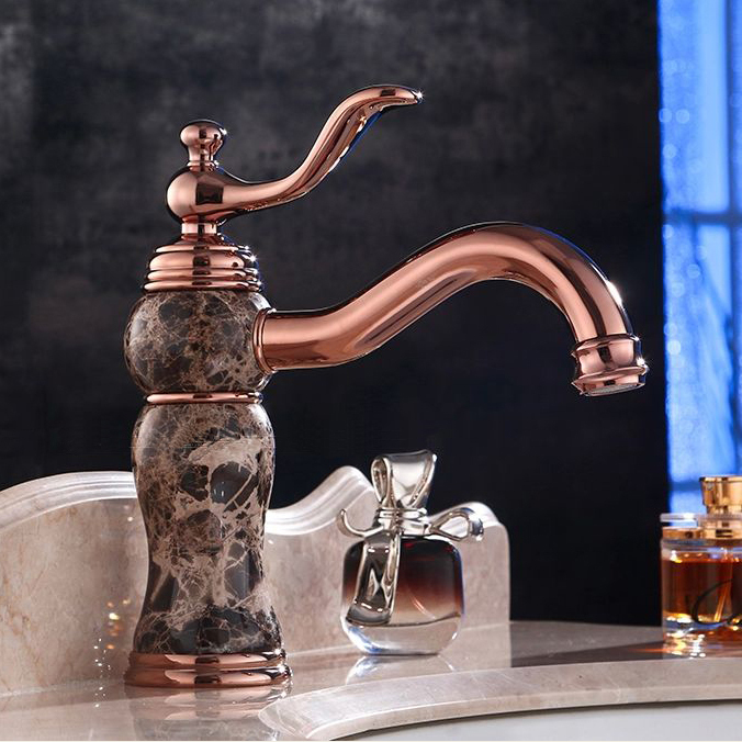 new fashion rose gold brass and marble body bathroom basin faucet single handle water tap bathroom vanity m04