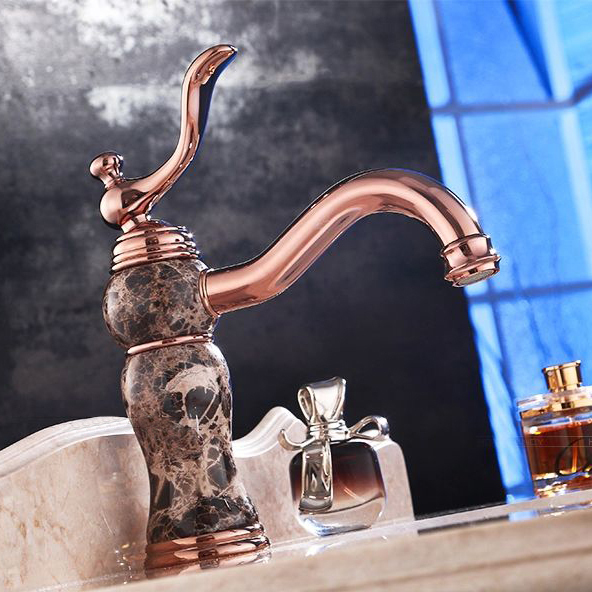 new fashion rose gold brass and marble body bathroom basin faucet single handle water tap bathroom vanity m04
