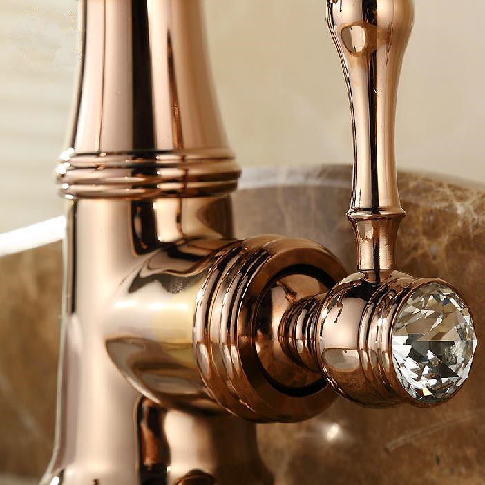 ! new single handle diamond rose golden brass basin faucet deck mounted sink mixer tap se-8413