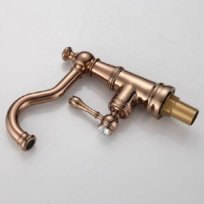 ! new single handle diamond rose golden brass basin faucet deck mounted sink mixer tap se-8413