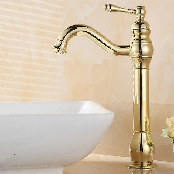 new whole promotion solid brass deck mounted waterfall bathroom faucet single handle golden mixer se-1305ck