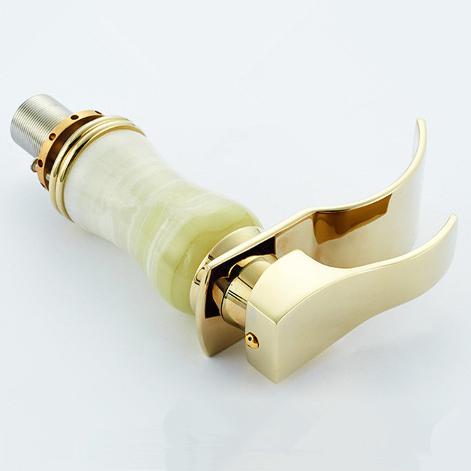 newly art bowlder jade bathroom basin faucet brass mixer tap golden waterfall faucets l-001b