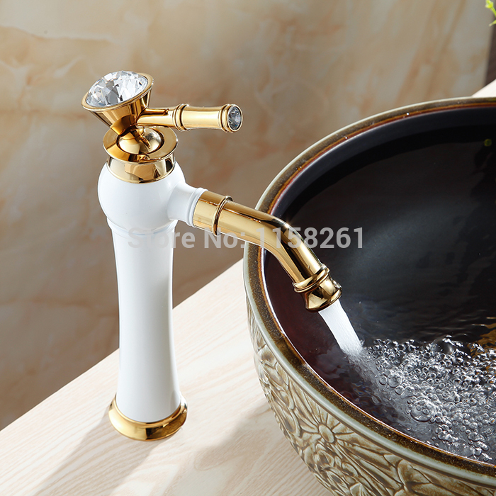 newly grilled white paint golden polished faucets bathroom basin sink mixer tap faucet and cold water al-7309dk