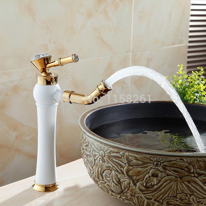 newly grilled white paint golden polished faucets bathroom basin sink mixer tap faucet and cold water al-7309dk