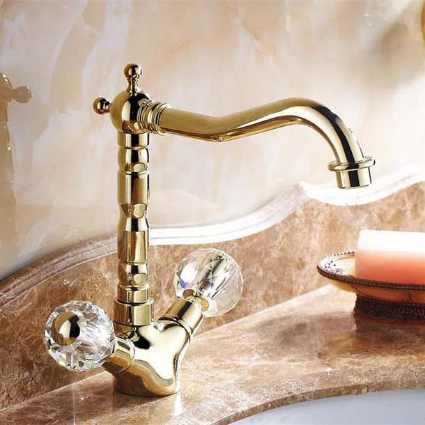 retro golden faucets bathroom crystal double handle basin mixer tap noble gorgeous swivel basin sink faucet 9256k