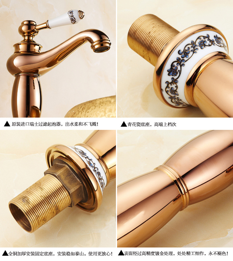 selling bathroom faucet mixers rose golden finish brass basin sink faucet single handle bath mixer taps 2020e