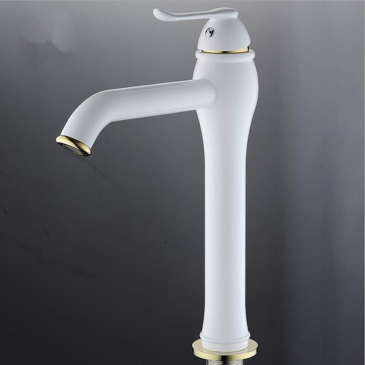 sink basin faucet grilled white paint golden polished bathroom vessel mixer tap single handle single hole deck-mounted 5849-22e - Click Image to Close
