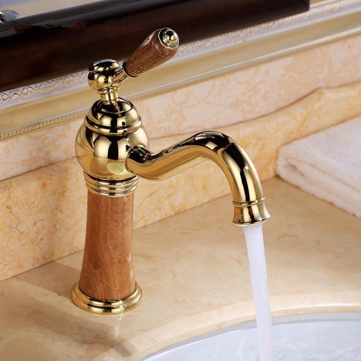 solid brass gold bathroom sink basin faucet mixer sanitary ware tap lavatory gilded faucets jr-101k