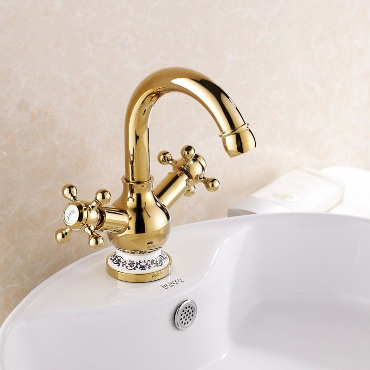solid gold faucet, gold plated purified water basin faucet,deck mounted double lever wash faucet 829k