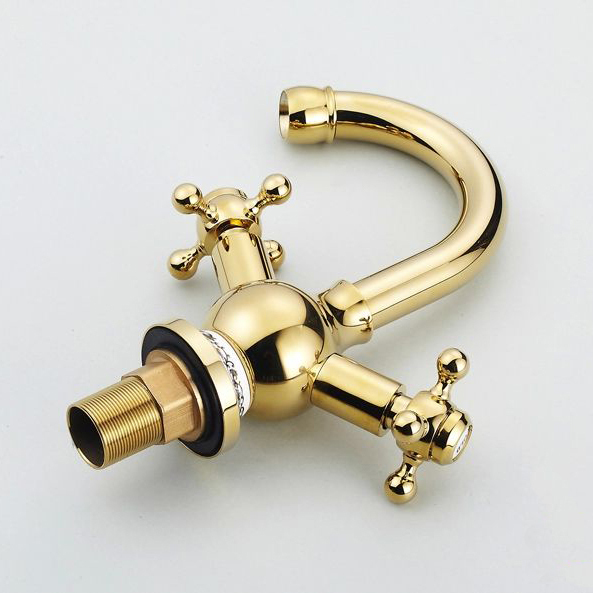 solid gold faucet, gold plated purified water basin faucet,deck mounted double lever wash faucet 829k