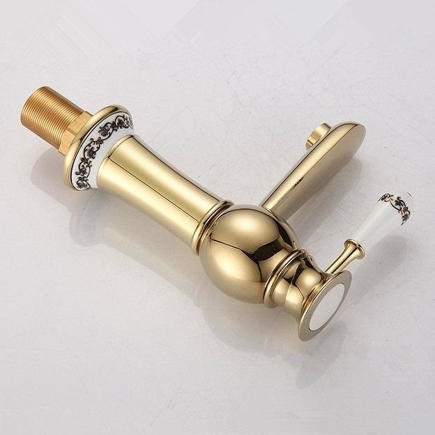 the golden tap with cold and water european leading full copper blue and white porcelain table basin se-6409